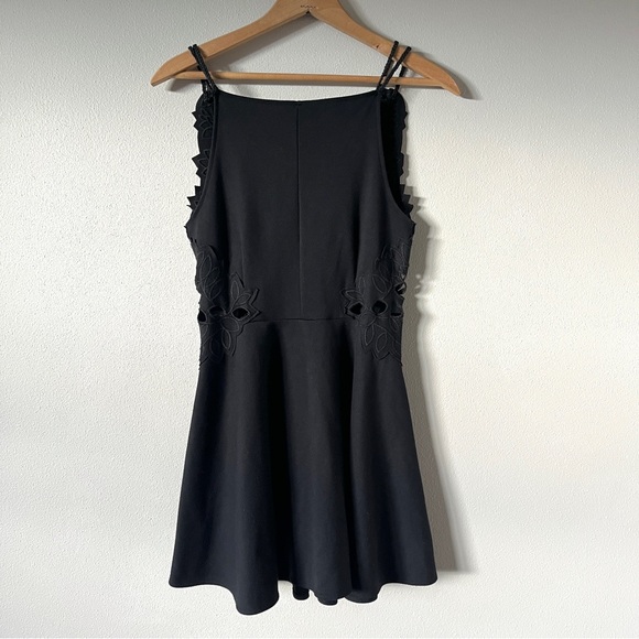 Free People Cha Cha Ponte Knit Black Fit & Flare Dress with Lace Cutout Detail - Picture 3 of 16